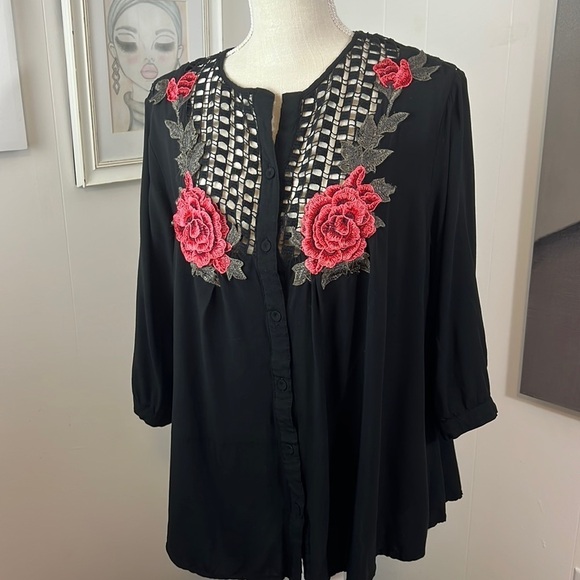 JJ Fairyland Black Peasant Blouse Size Large - Picture 9 of 16